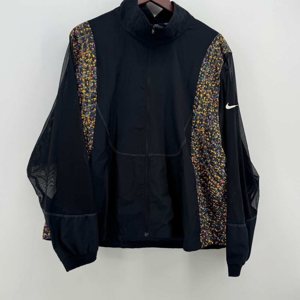 Nike Running Jacket Womens 1X Black Multi Color Paint Splatter Mesh Windbreaker